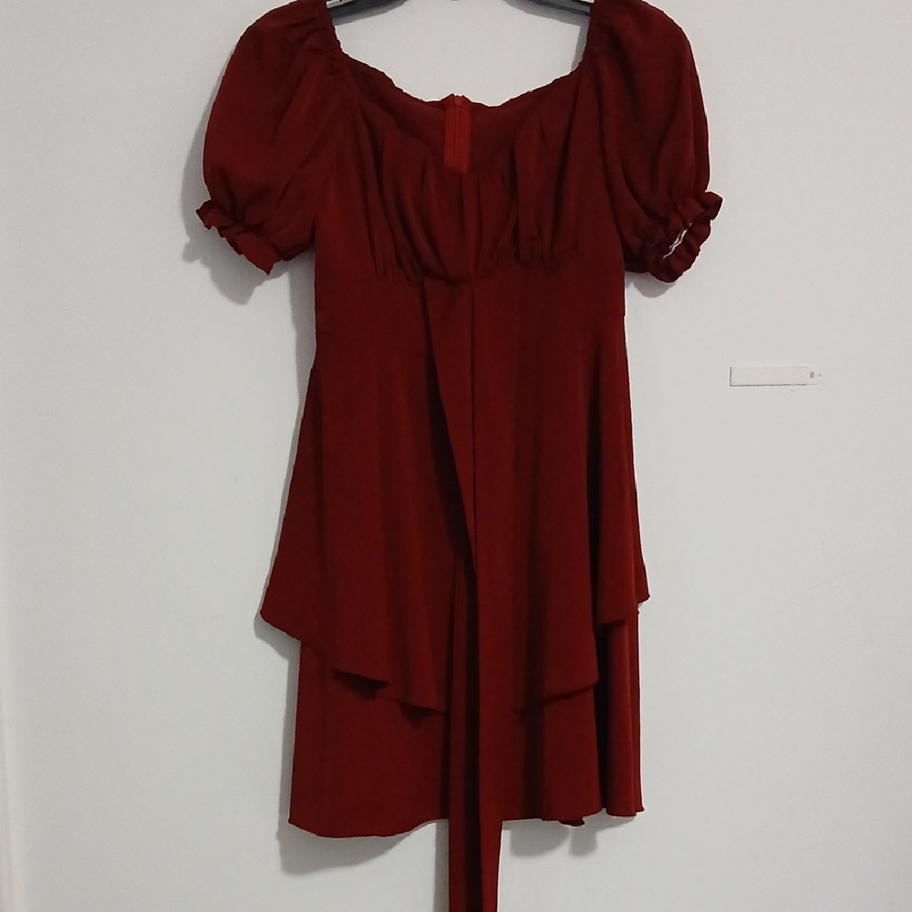 SHEIN Deep Red Blouse with Puff Sleeves